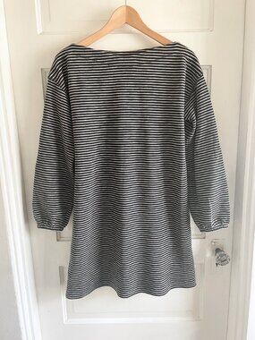 Lilla P Cozy Black & White Stripe Cotton Knit Boat Neck Mini Dress M